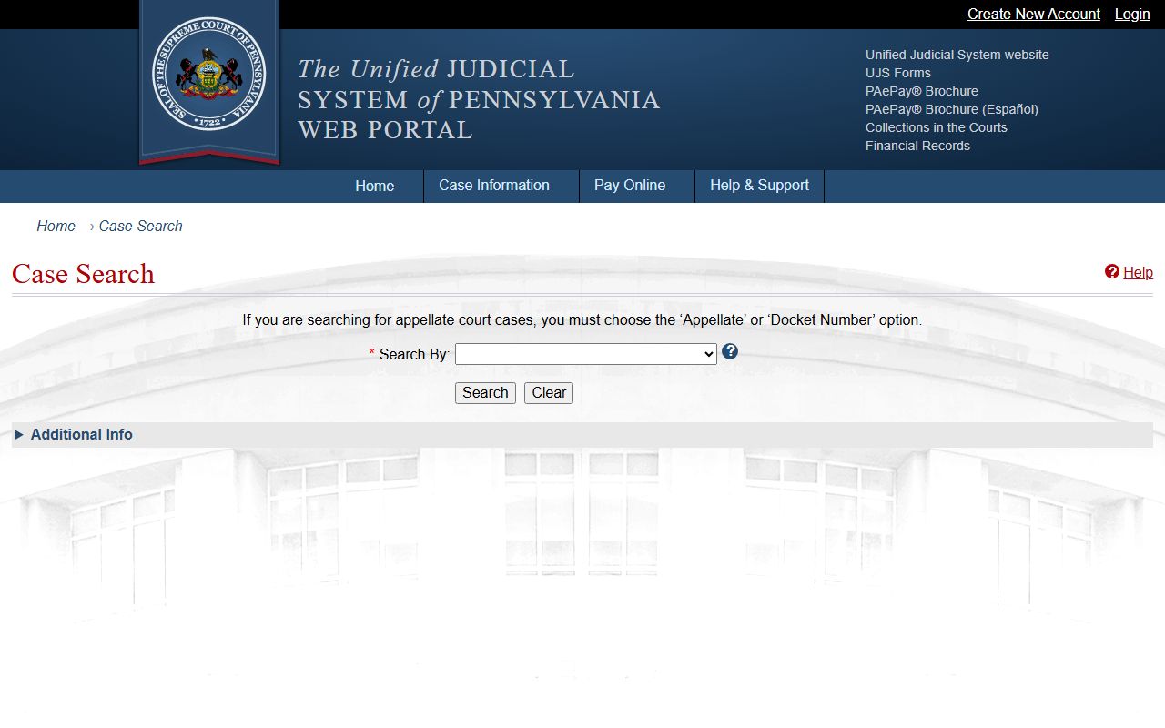 Pennsylvania UJS Case Search for Chester County court records after arrest